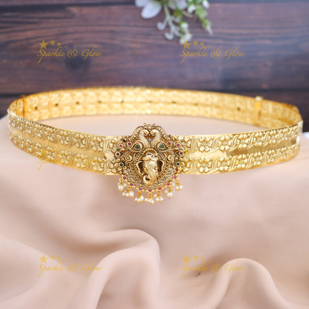 Elegant Temple Design Gold Hip Belt for Weddings