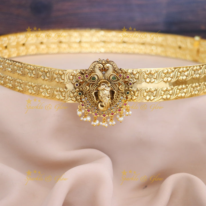 Elegant Temple Design Gold Hip Belt for Weddings