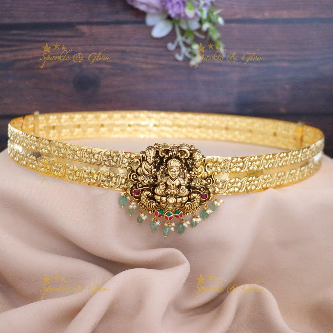 Exquisite Gold Plated Temple Design Hip Belt - Perfect for Festive Occasions