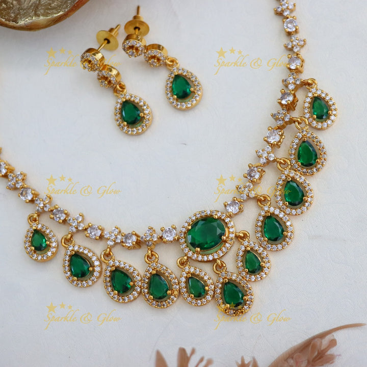 Exquisite American Diamond Emerald Necklace Set