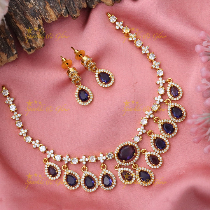 Exquisite American Diamond Emerald Necklace Set