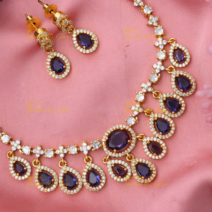 Exquisite American Diamond Emerald Necklace Set