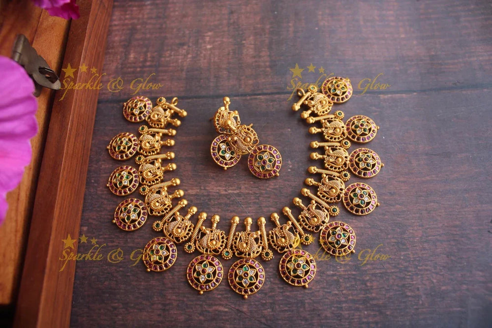Premium Matte kemp coin peacock short necklace - Sparkle and Glow