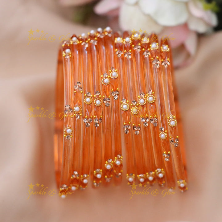 Vibrant Orange Festive Glass Bangles - Sparkle & Glow