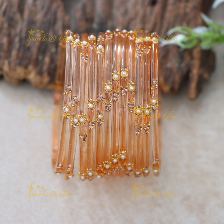 Vibrant Orange Festive Glass Bangles - Sparkle & Glow