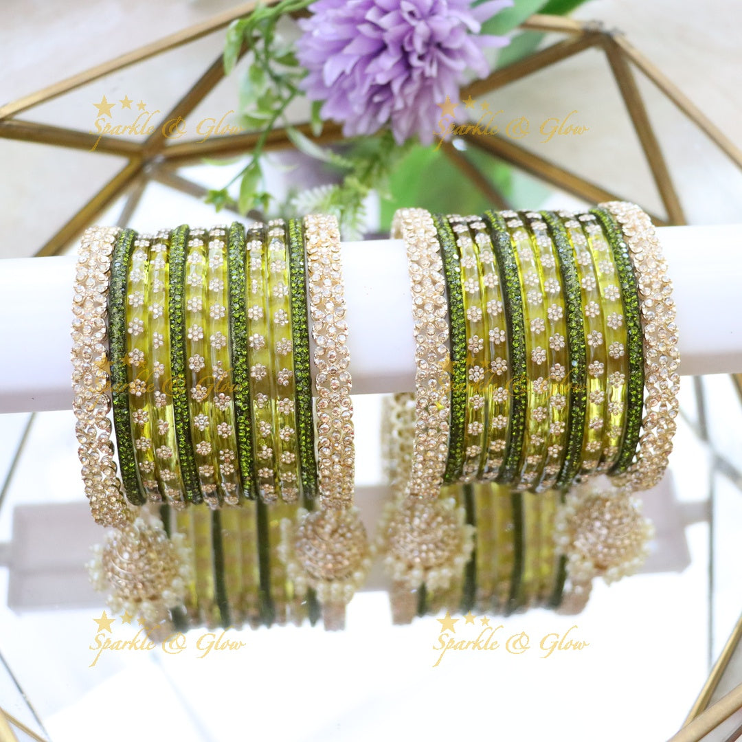 Bridal Glitter Bangles - Floral Opulence Set