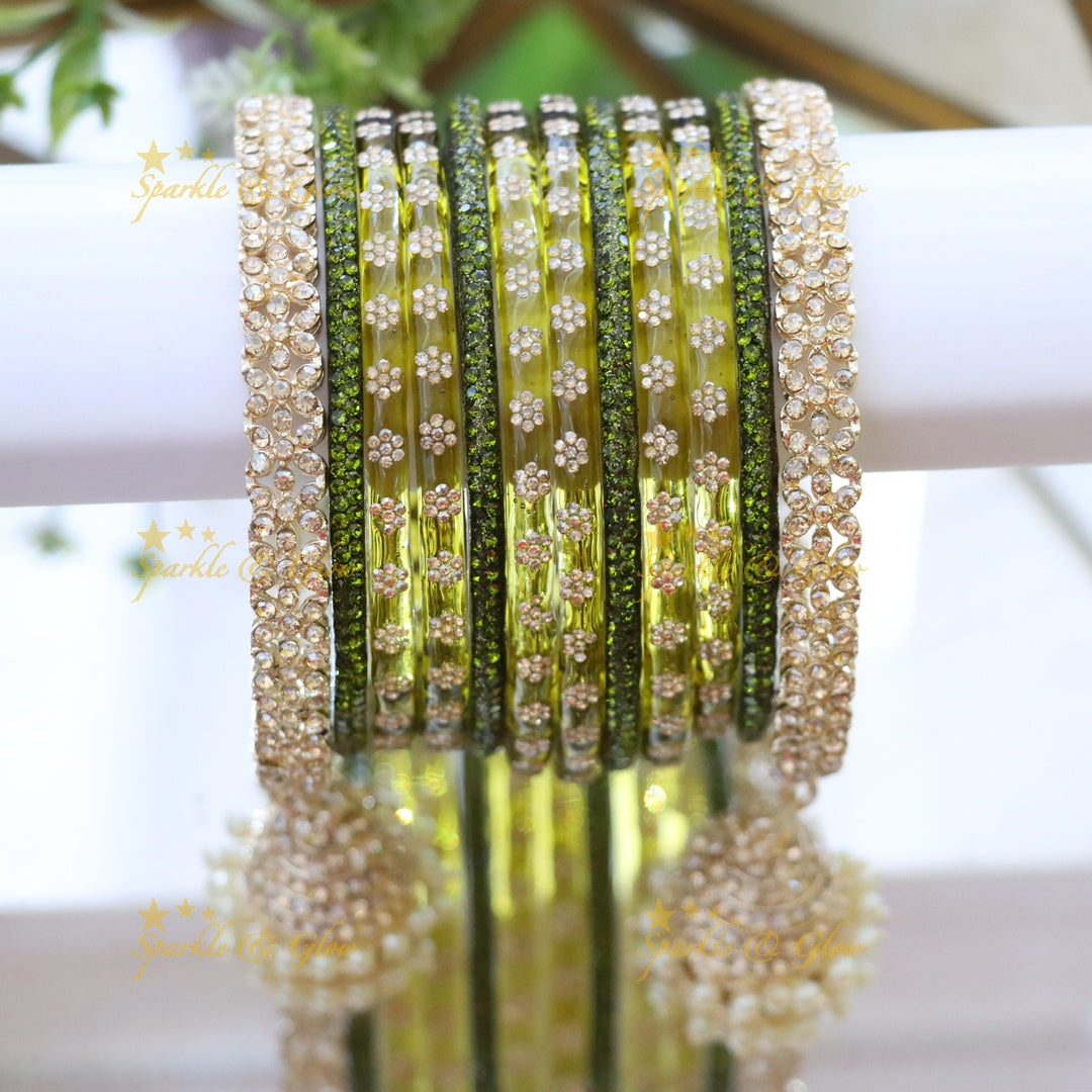 Bridal Glitter Bangles - Floral Opulence Set