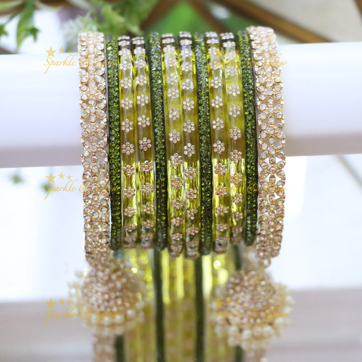Bridal Glitter Bangles - Floral Opulence Set