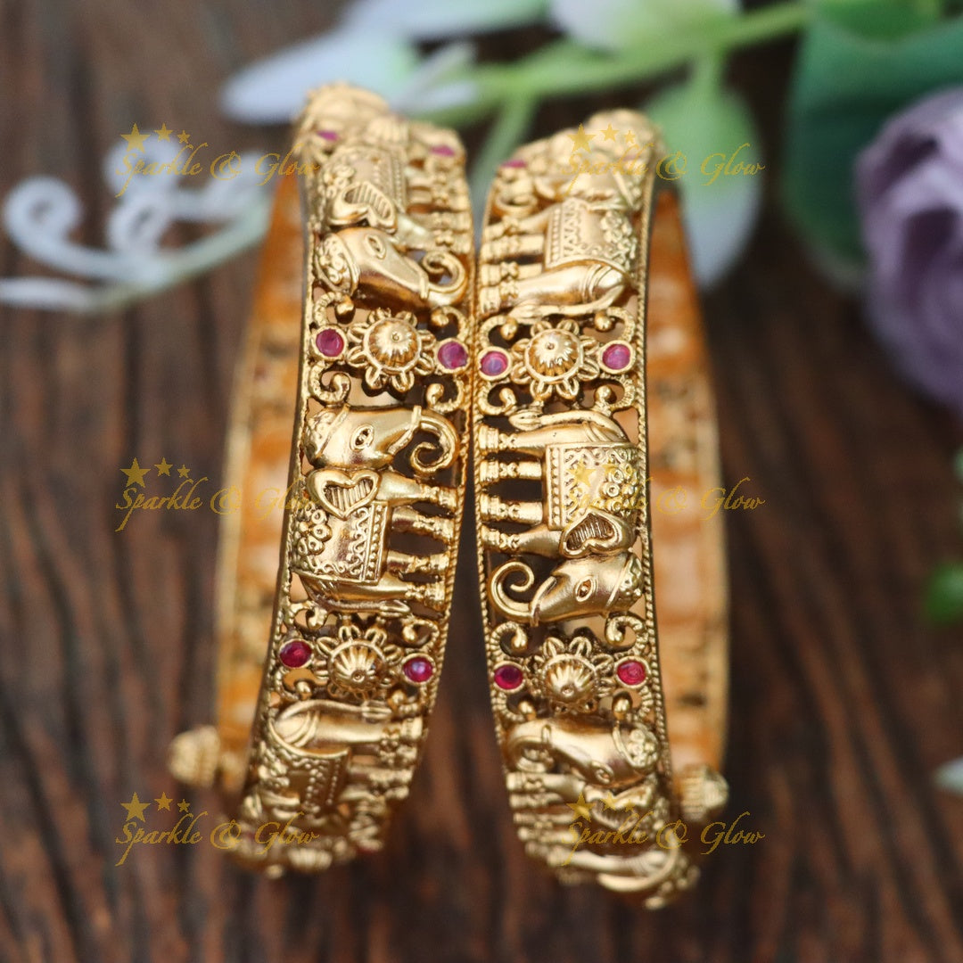 Elegant Gold-Plated Elephant Motif Bangles Set