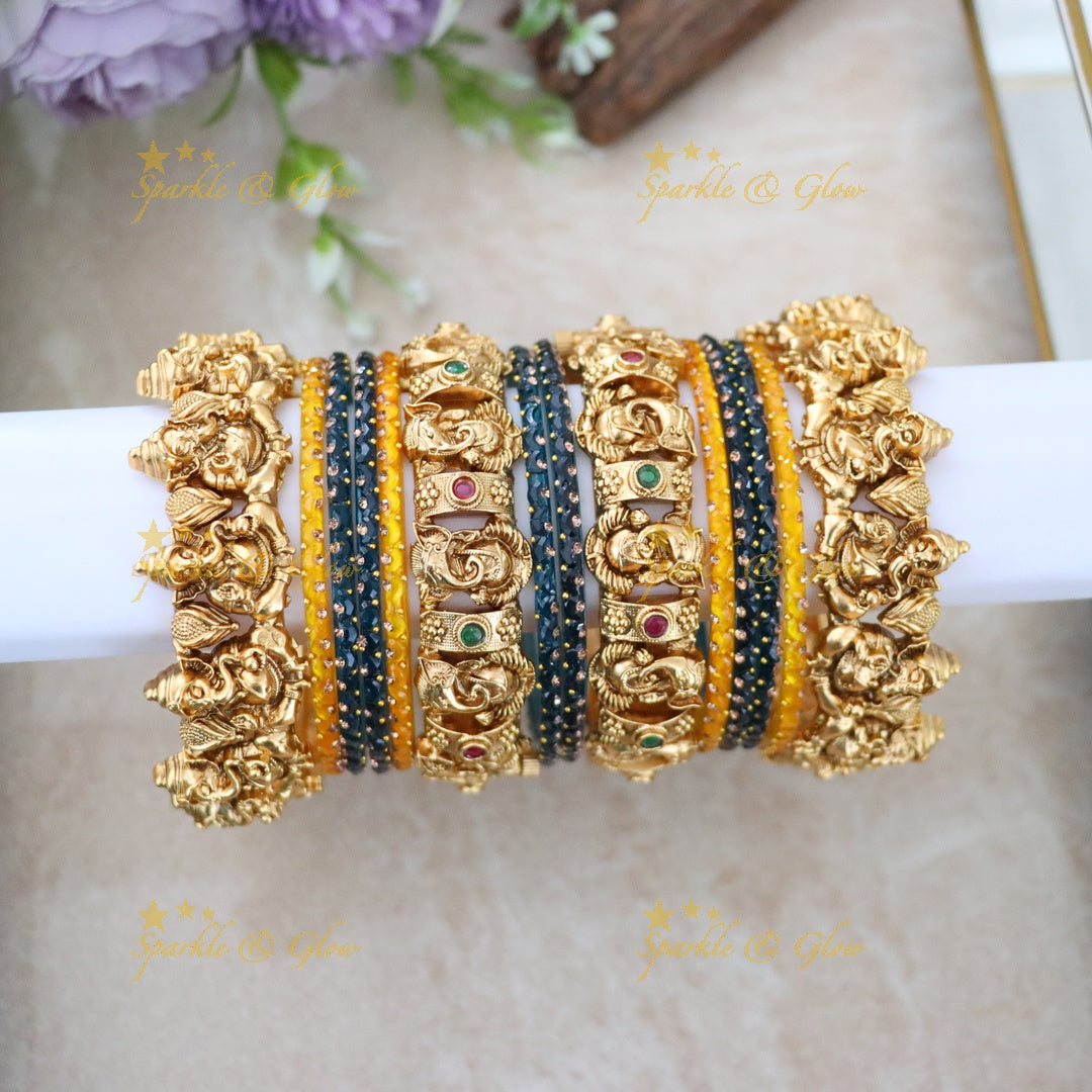 Exquisite Ganesh & Peacock Bridal Bangle Set