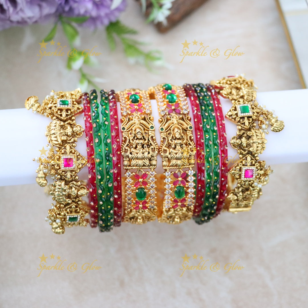 Exquisite Lakshmi Carved Bridal Bangle Set