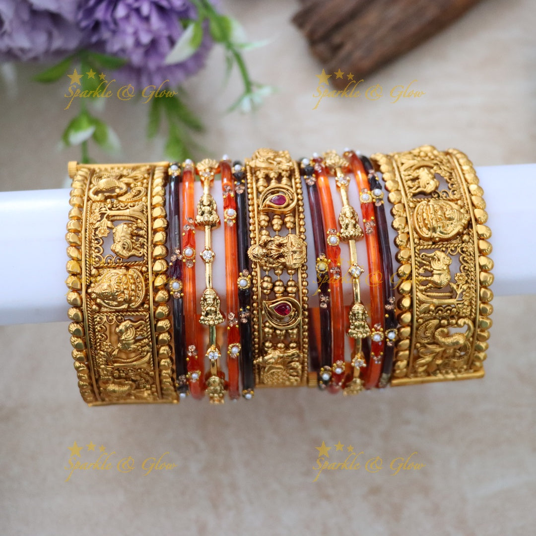 Exquisite Lakshmi Bridal Bangle Set with Elephant Carvings