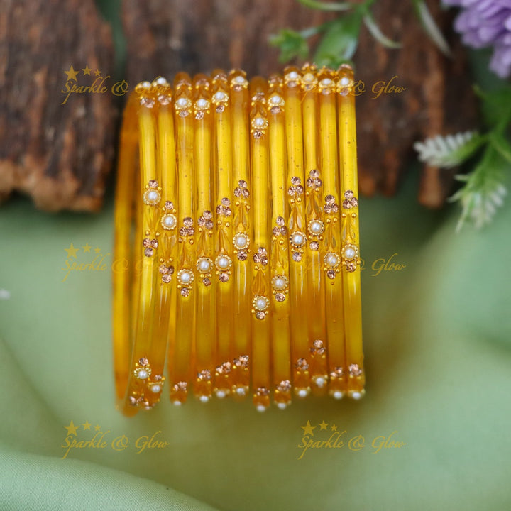 Vibrant Orange Festive Glass Bangles - Sparkle & Glow
