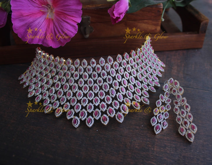 Exclusive American daimond GJ polish choker - Pink