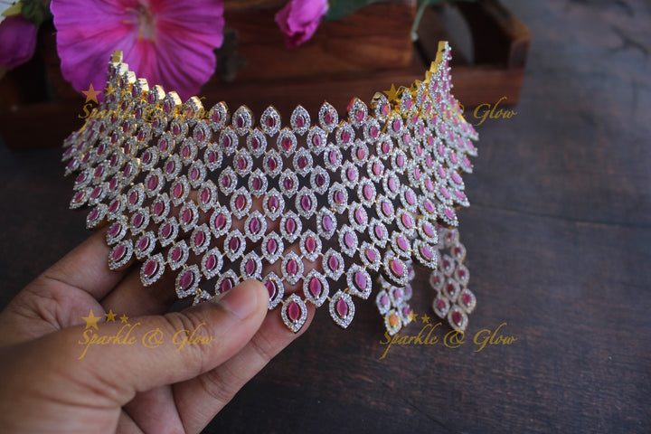 Exclusive American daimond GJ polish choker - Pink