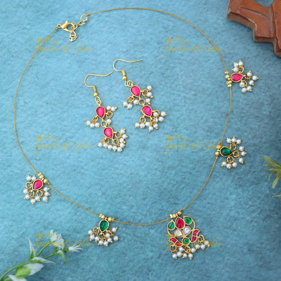 Elegant Gold-Toned Necklace Set with Intricate Design