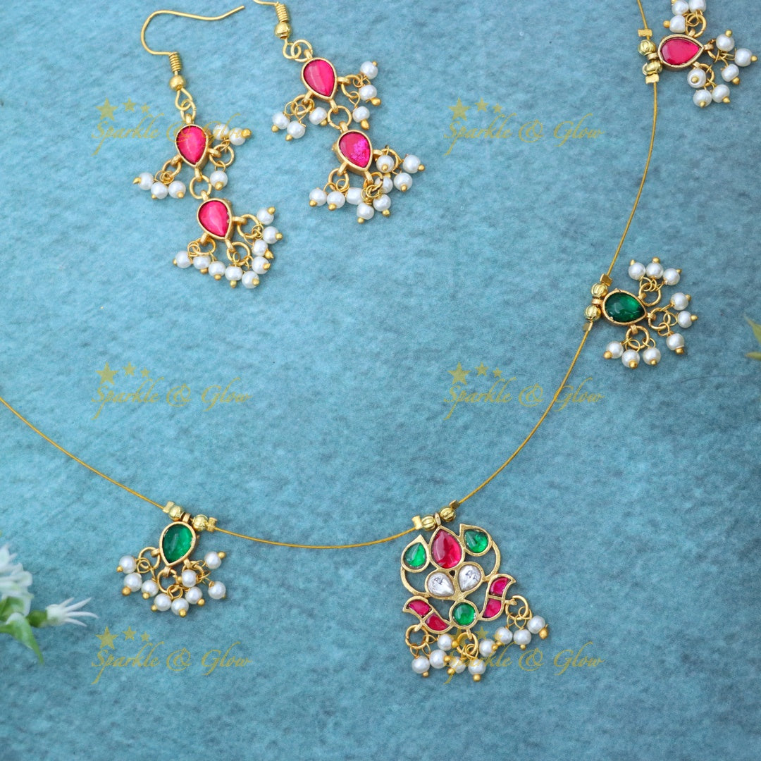 Elegant Gold-Toned Necklace Set with Intricate Design