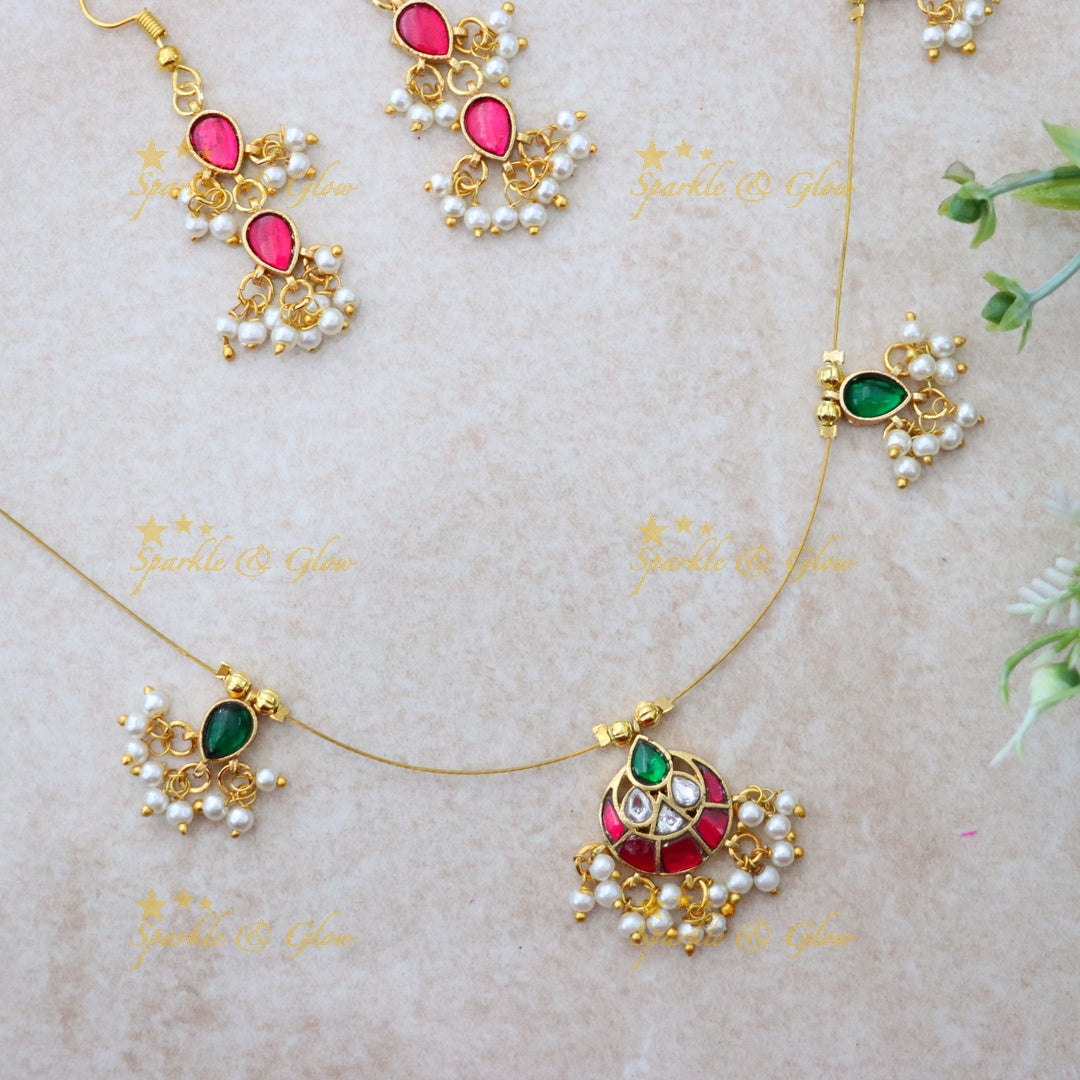 Gold Plated Festive Necklace & Earrings Set - Sparkle & Glow