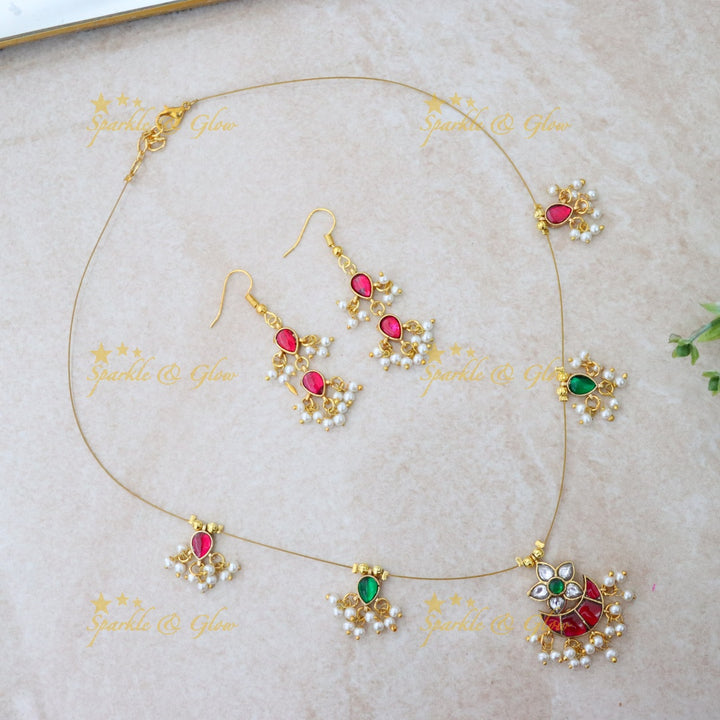 Gold Plated Festive Necklace & Earrings Set - Sparkle & Glow