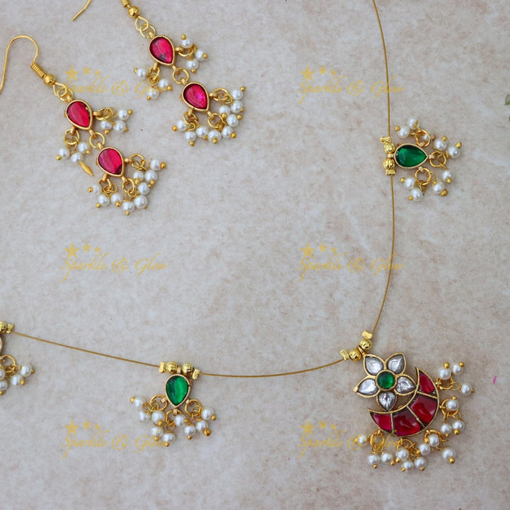 Gold Plated Festive Necklace & Earrings Set - Sparkle & Glow