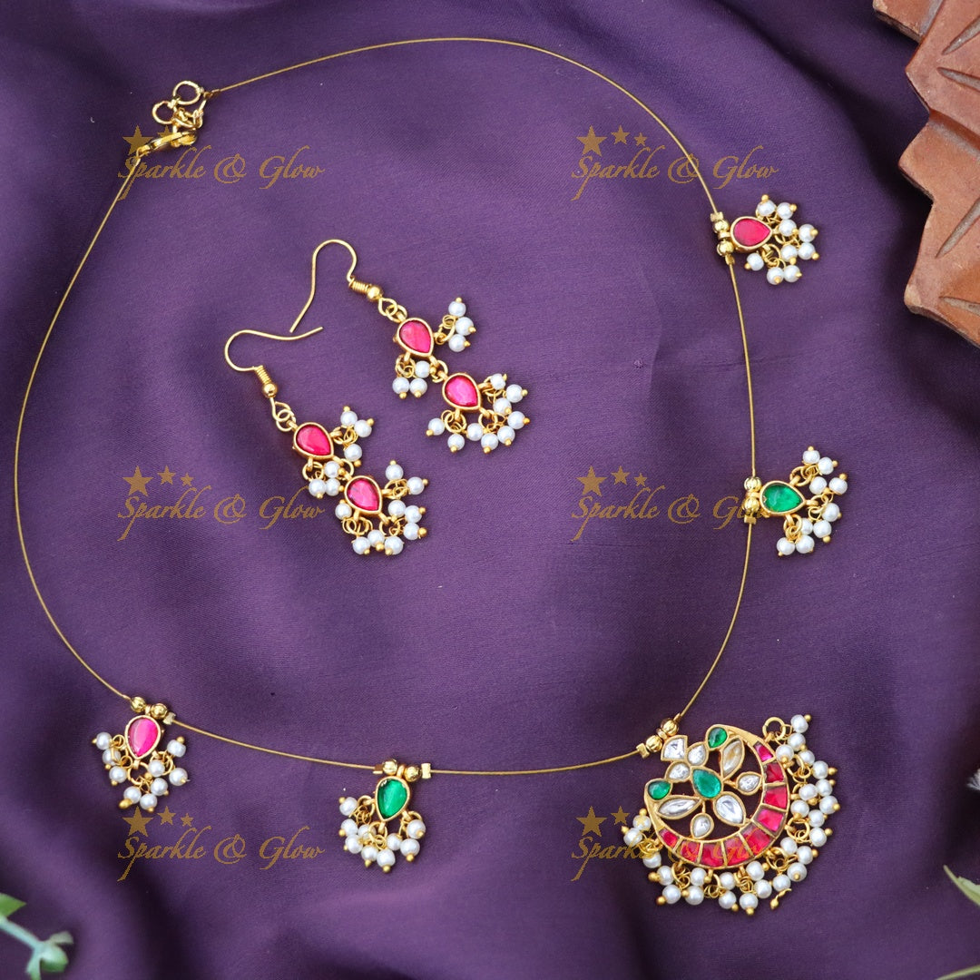 Stunning Gold Invisible Necklace & Earrings for Celebrations