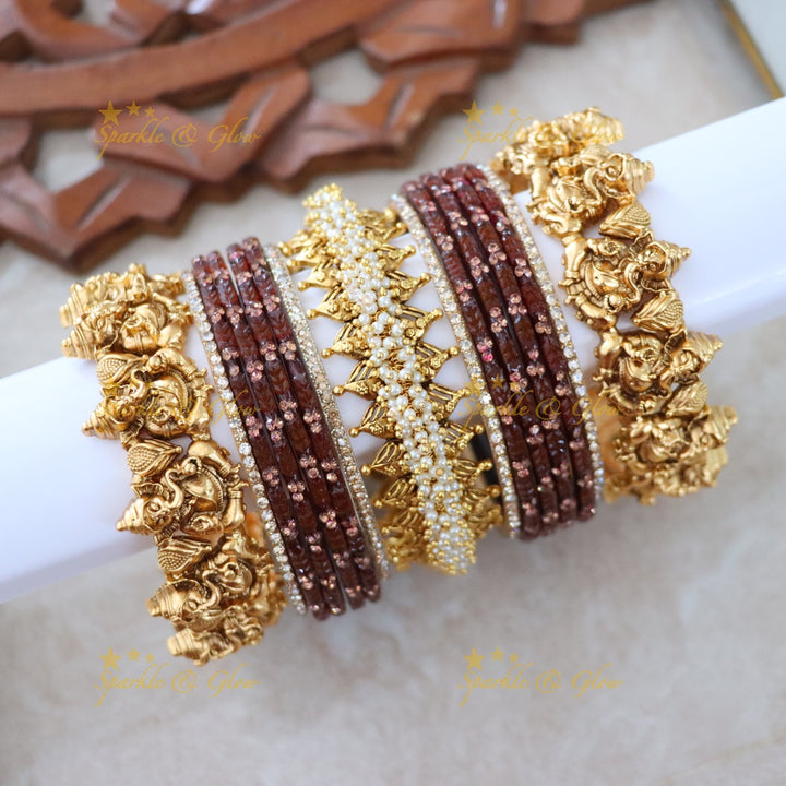 Luxurious Ganesha Bridal Bangle Set with Pearls & Green