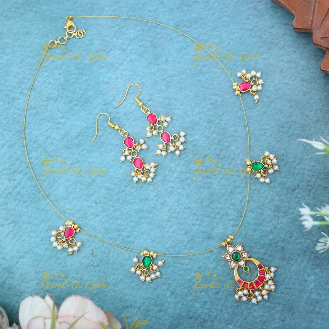 Gold-Plated Festive Necklace Set with Earrings