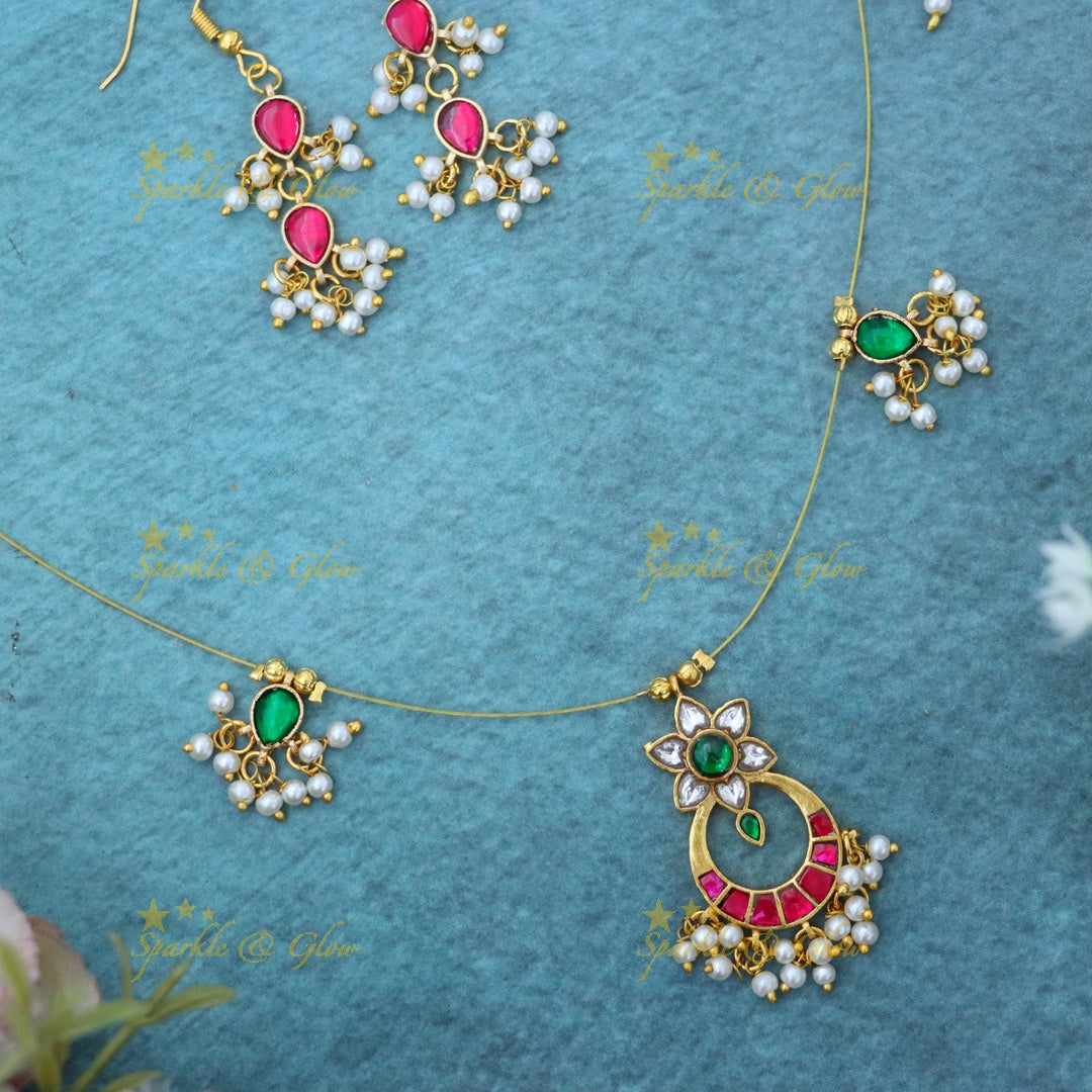 Gold-Plated Festive Necklace Set with Earrings