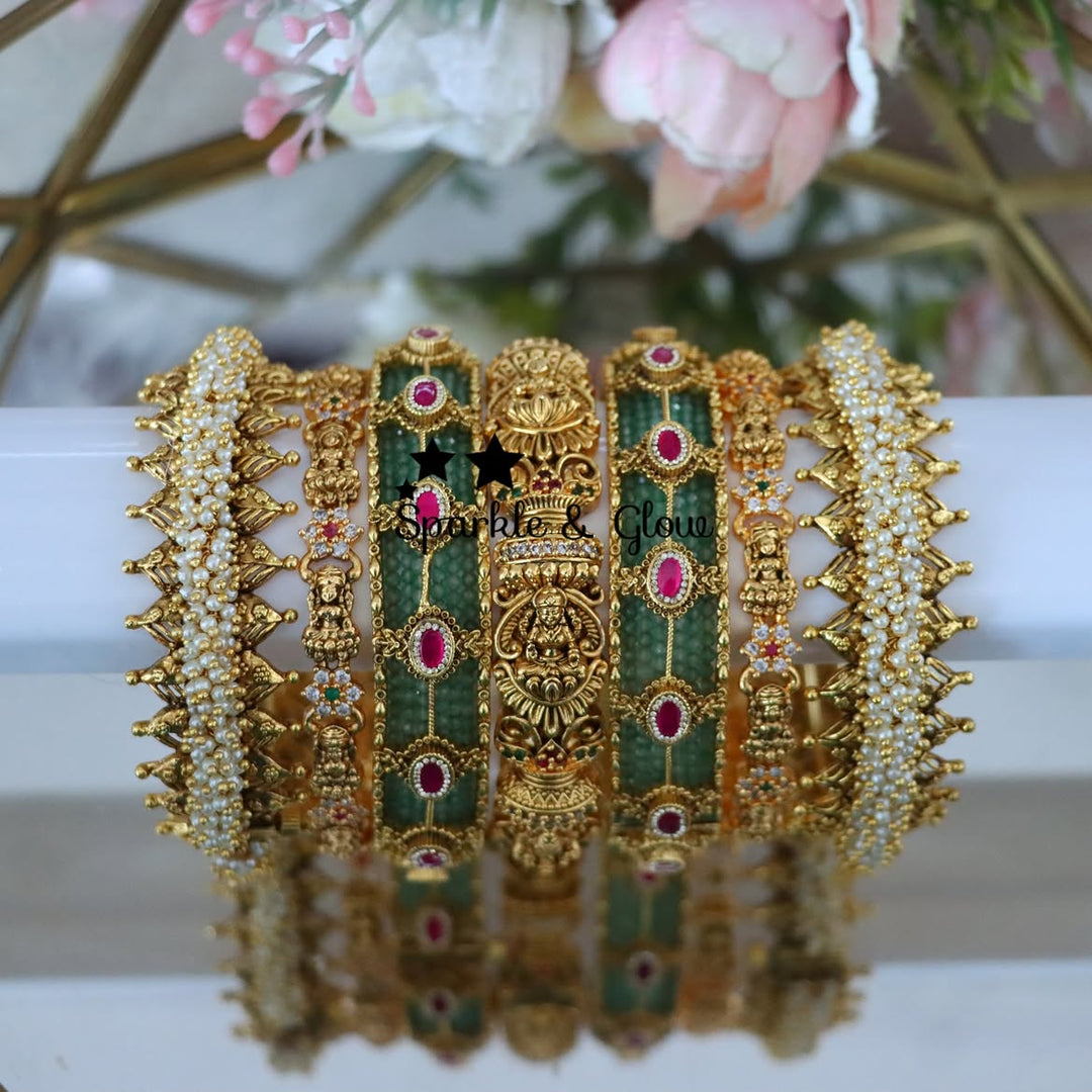 Majestic Lakshmi Floral Carved Bridal Bangle Set