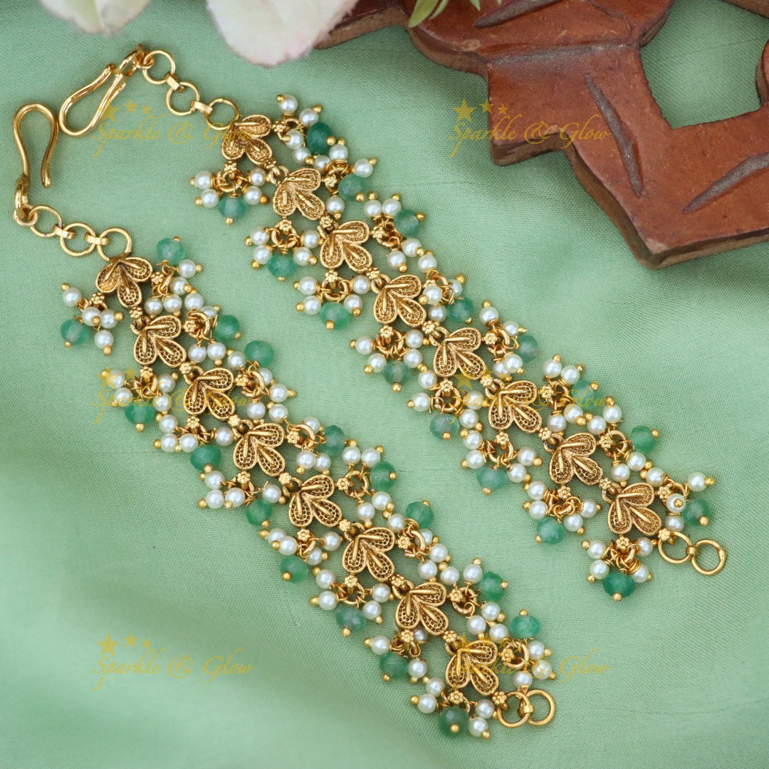 Exquisite Gold-Green Earchains for Festive Glam