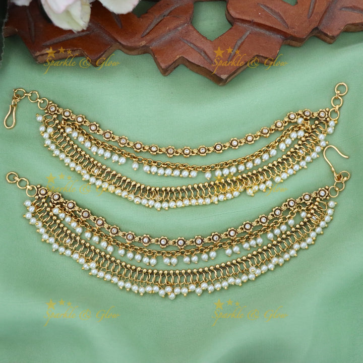 Exquisite Gold Pearl Earchain for Festive Glamour