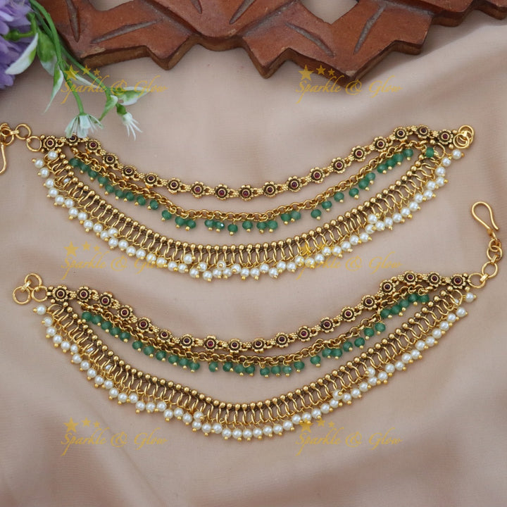 Exquisite Gold Pearl Earchain for Festive Glamour