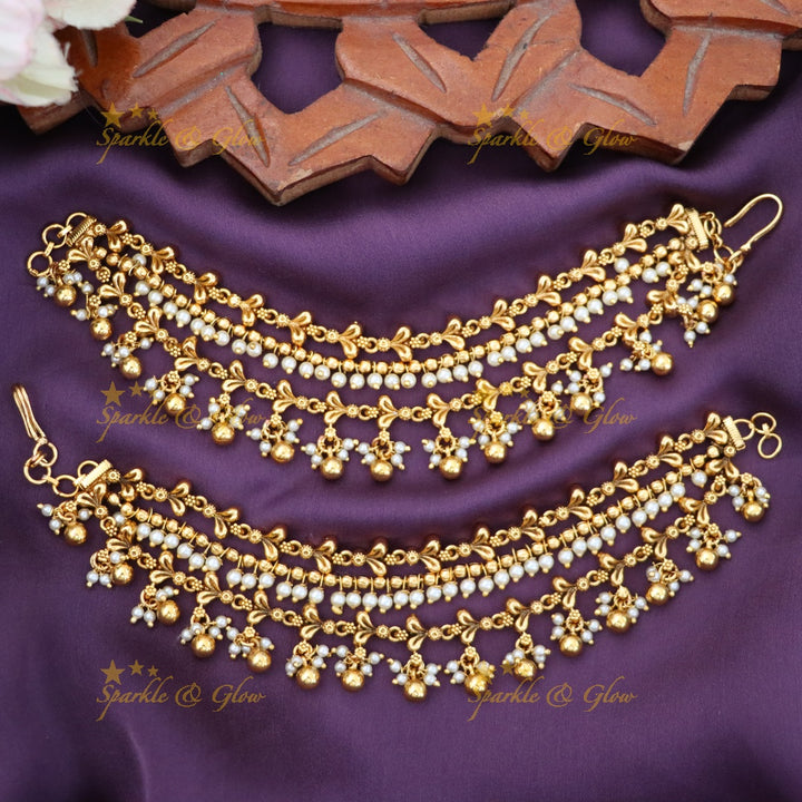 Exquisite Gold & Green Bead Earchain for Weddings