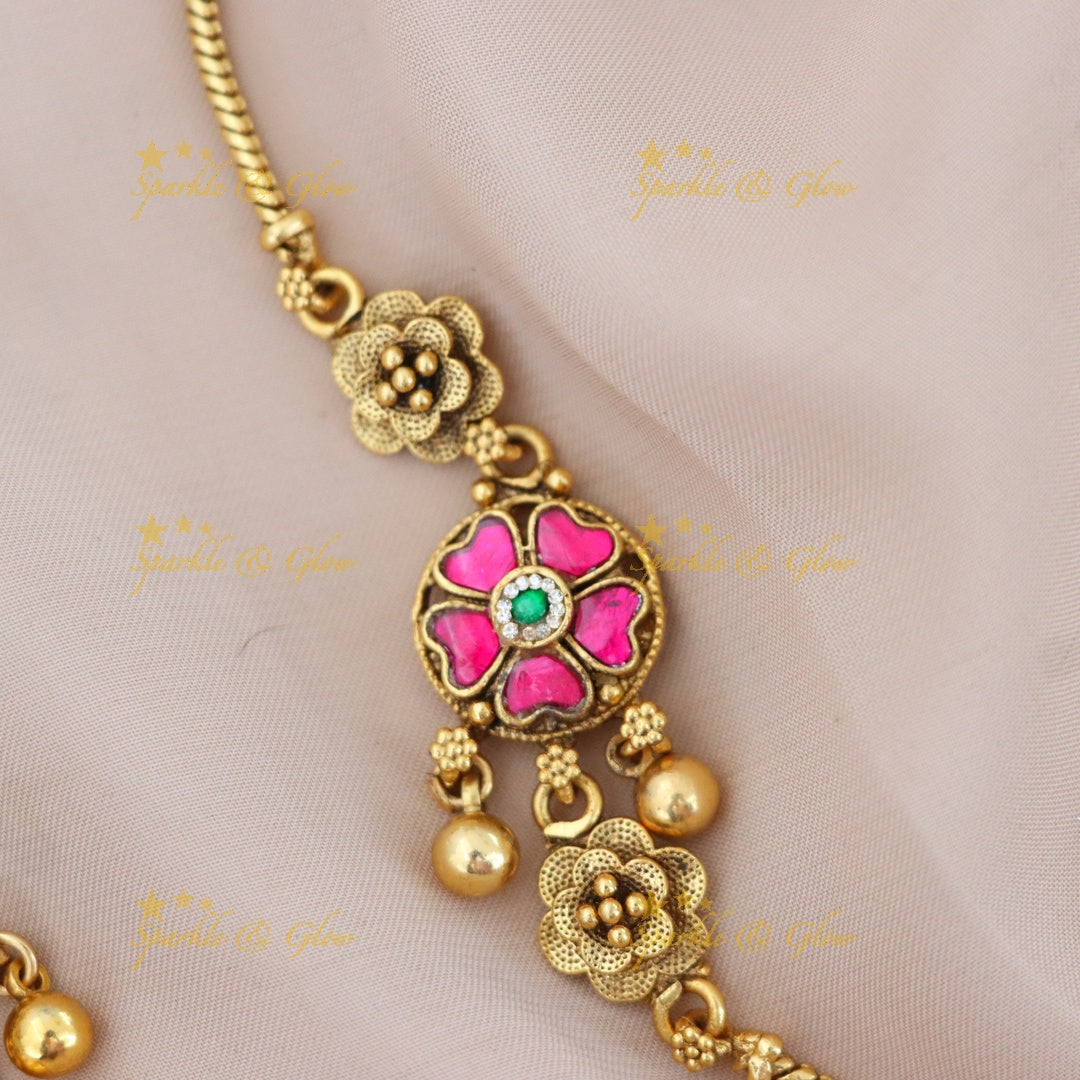 Elegant Gold Mop Chain Necklace & Pink Earrings