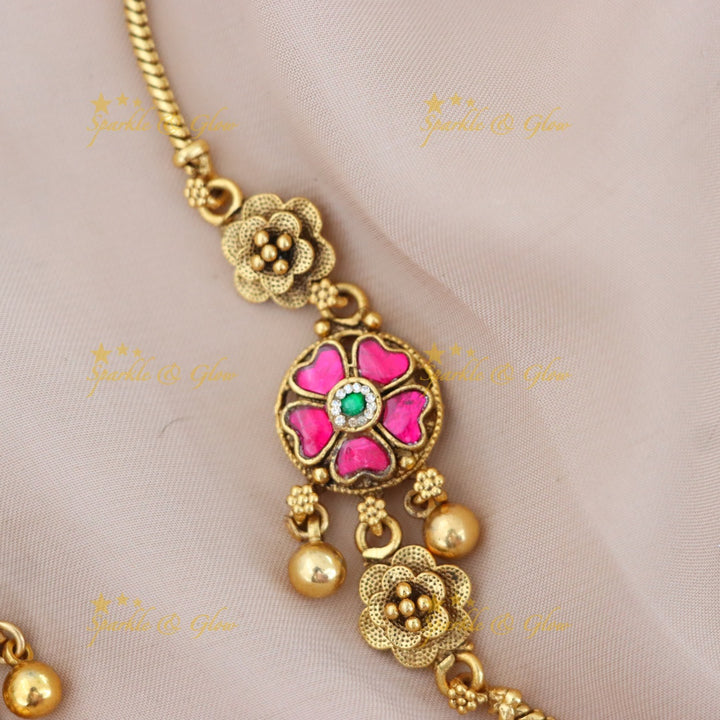 Elegant Gold Mop Chain Necklace & Pink Earrings