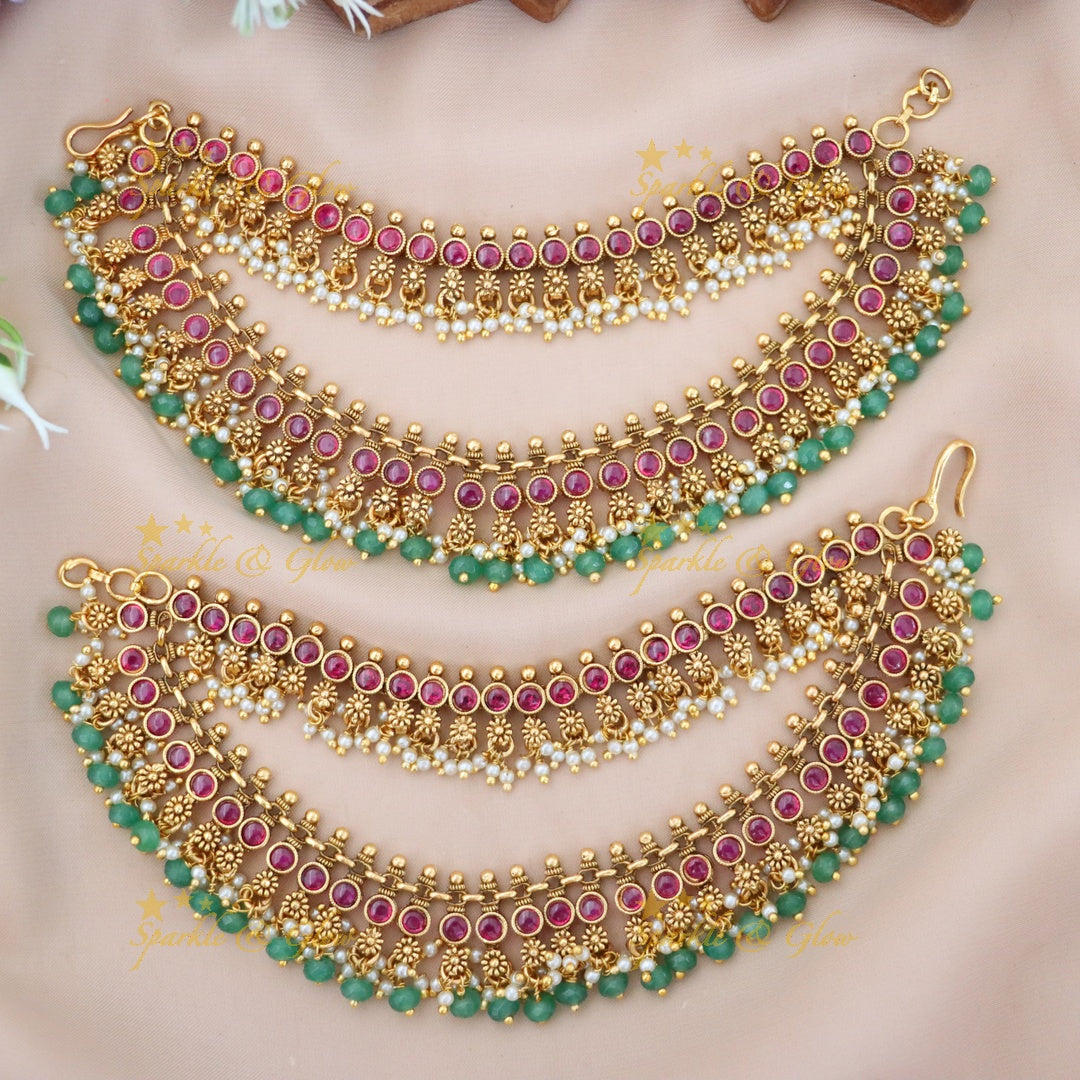 Exquisite Festive Gold Earchain with Gemstones