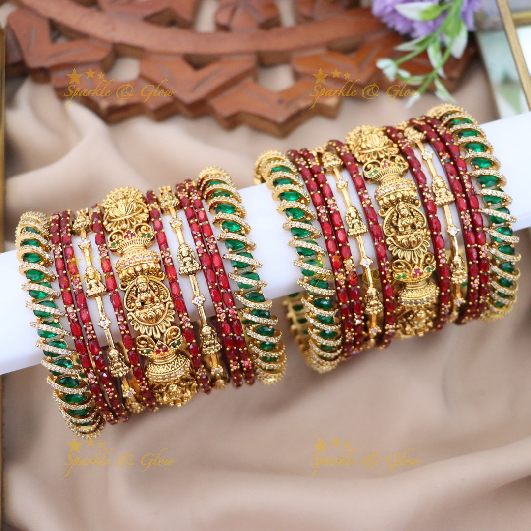 Exquisite Lakshmi Bangles Set - Red & Green Design