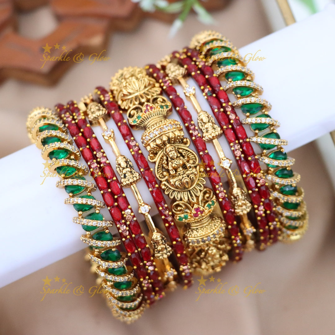 Exquisite Lakshmi Bangles Set - Red & Green Design