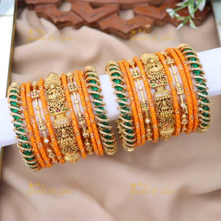 Exquisite Lakshmi Bangles Set - Red & Green Design