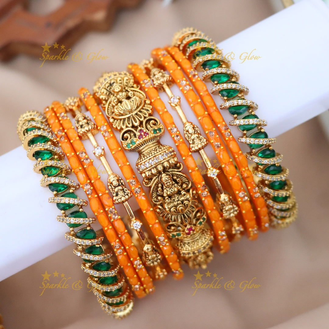 Exquisite Lakshmi Bangles Set - Red & Green Design