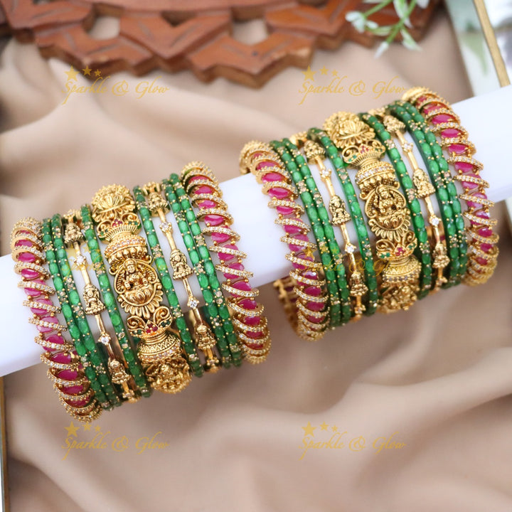 Exquisite Lakshmi Bangles Set - Red & Green Design