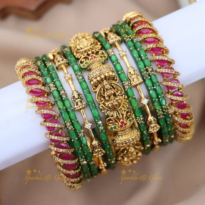 Exquisite Lakshmi Bangles Set - Red & Green Design