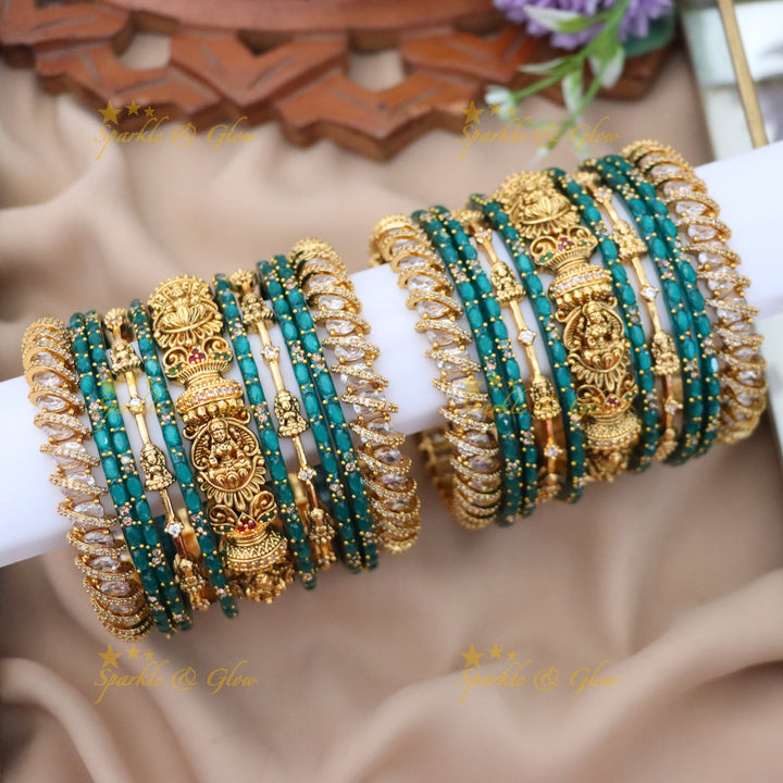 Exquisite Lakshmi Bangles Set - Red & Green Design