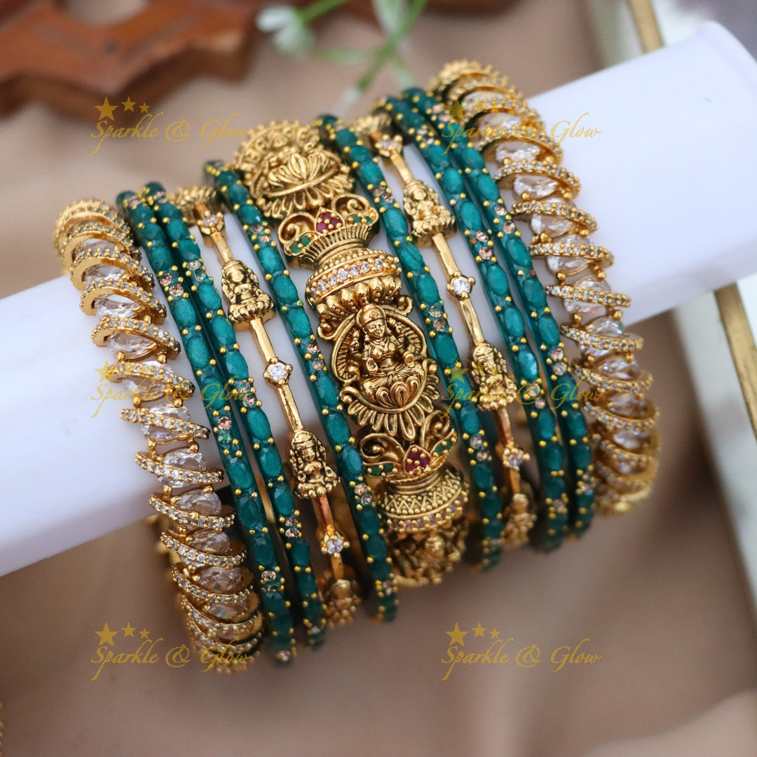 Exquisite Lakshmi Bangles Set - Red & Green Design