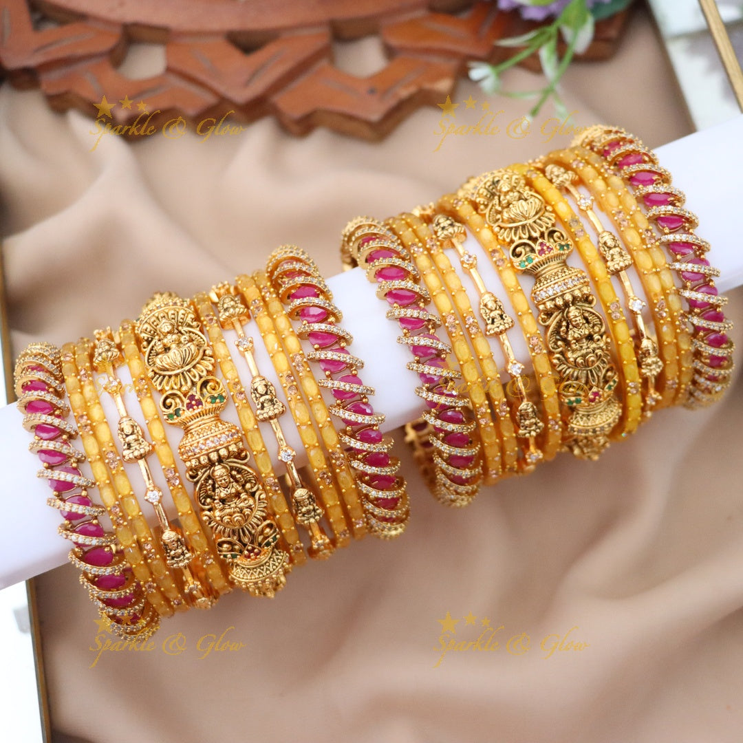 Exquisite Lakshmi Bangles Set - Red & Green Design