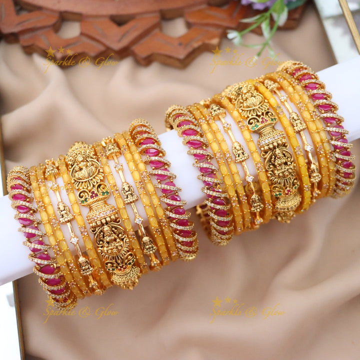 Exquisite Lakshmi Bangles Set - Red & Green Design