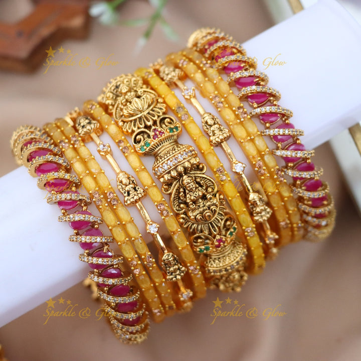 Exquisite Lakshmi Bangles Set - Red & Green Design