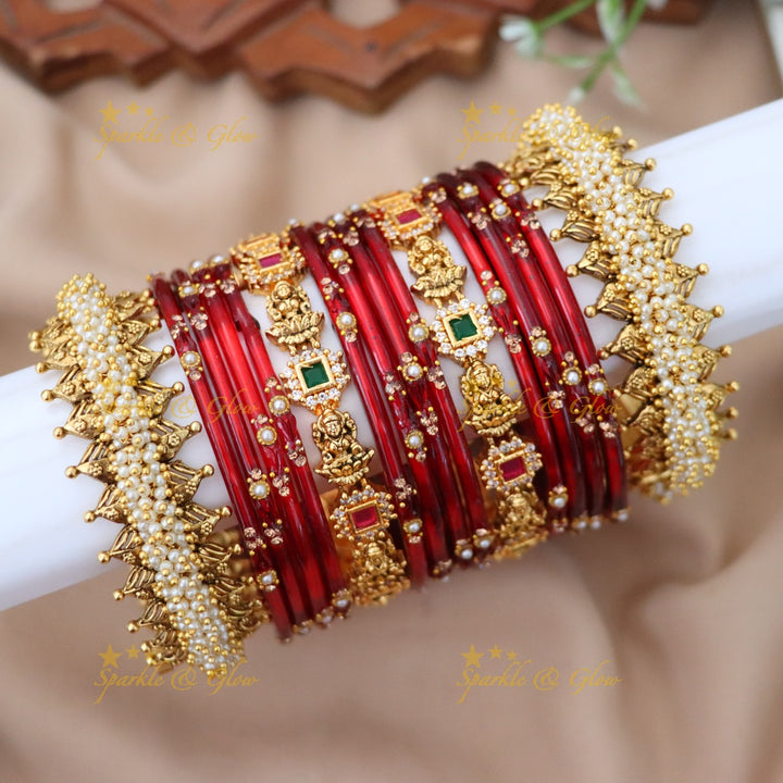 Exquisite Lakshmi Pearl Bridal Bangles Set | Sparkle & Glow