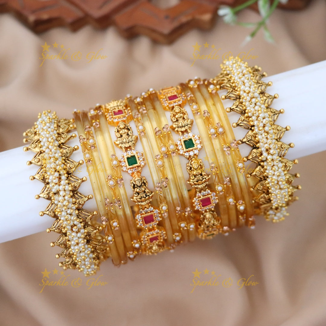 Exquisite Lakshmi Pearl Bridal Bangles Set | Sparkle & Glow