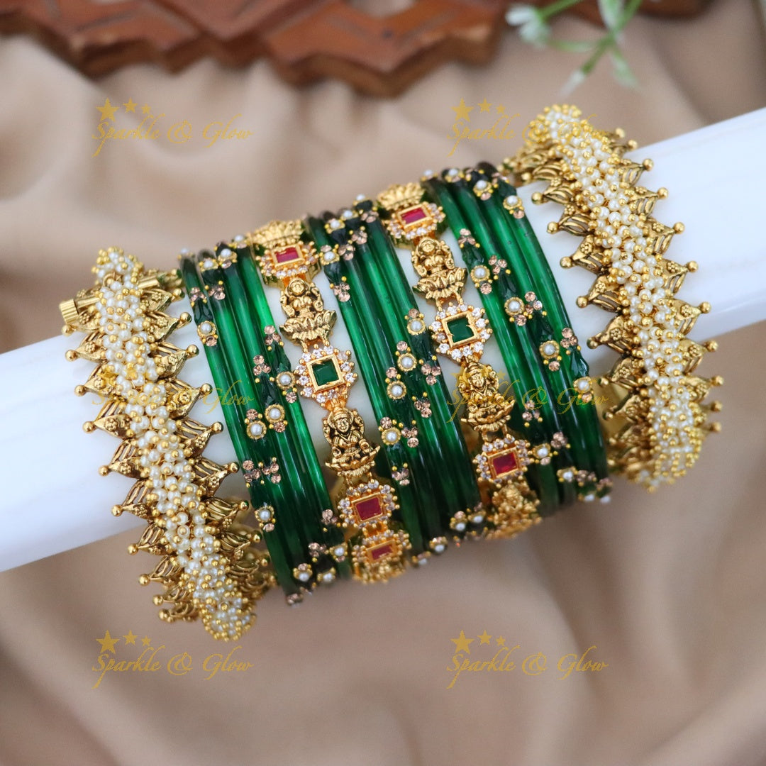 Exquisite Lakshmi Pearl Bridal Bangles Set | Sparkle & Glow